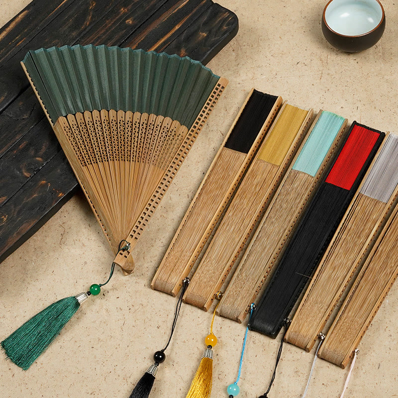 Bamboo Silk Hand Fan - 23 cm Folded, Elegant Design for Weddings, view 18