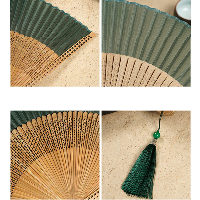 Bamboo Silk Hand Fan - 23 cm Folded, Elegant Design for Weddings, view 22
