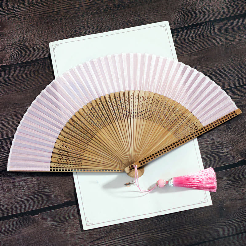 Bamboo Silk Hand Fan - 23 cm Folded, Elegant Design for Weddings, view 3