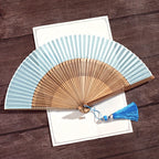 Bamboo Silk Hand Fan - 23 cm Folded, Elegant Design for Weddings, view 4