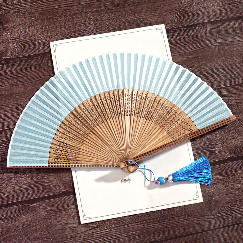 Bamboo Silk Hand Fan - 23 cm Folded, Elegant Design for Weddings, view 4