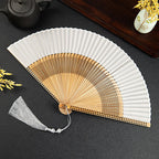 Bamboo Silk Hand Fan - 23 cm Folded, Elegant Design for Weddings, view 5