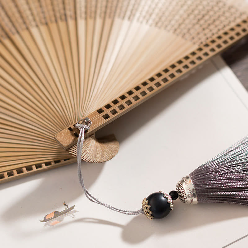 Bamboo Silk Hand Fan - 23 cm Folded, Elegant Design for Weddings, view 6