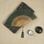 Bamboo Silk Hand Fan - 23 cm Folded, Elegant Design for Weddings