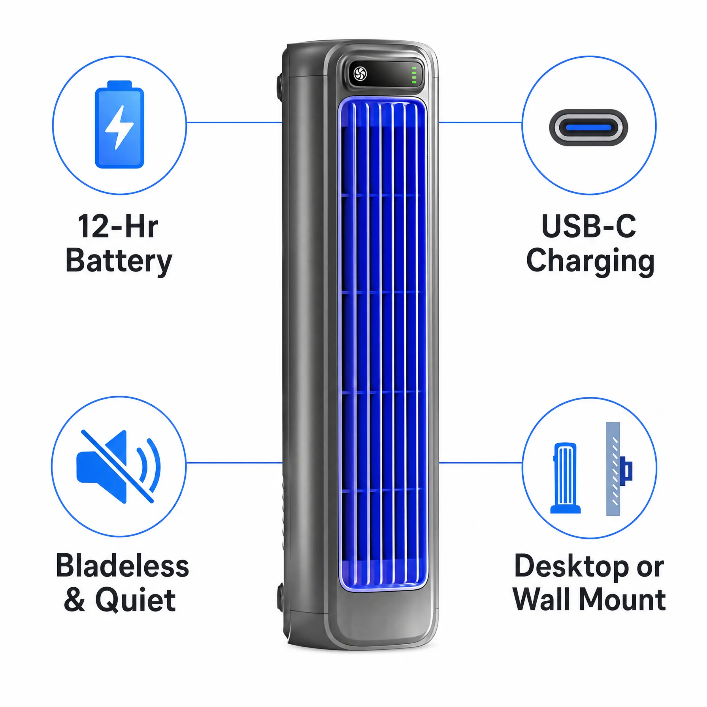 Portable Air Conditioner with 12-Hour Battery - Desktop or Wall-Mountable, view 3
