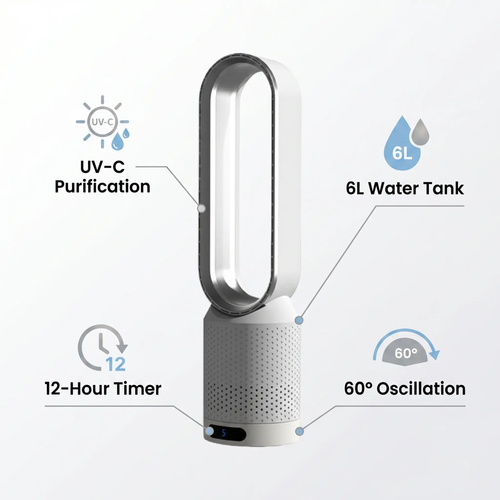 3-in-1 Portable Air Cooler with UV Purification and Ioniser - 6L, 80W, view 2