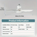 2-in-1 Portable Ceiling Fan and LED Light with Remote - E27 Socket, White, view 10