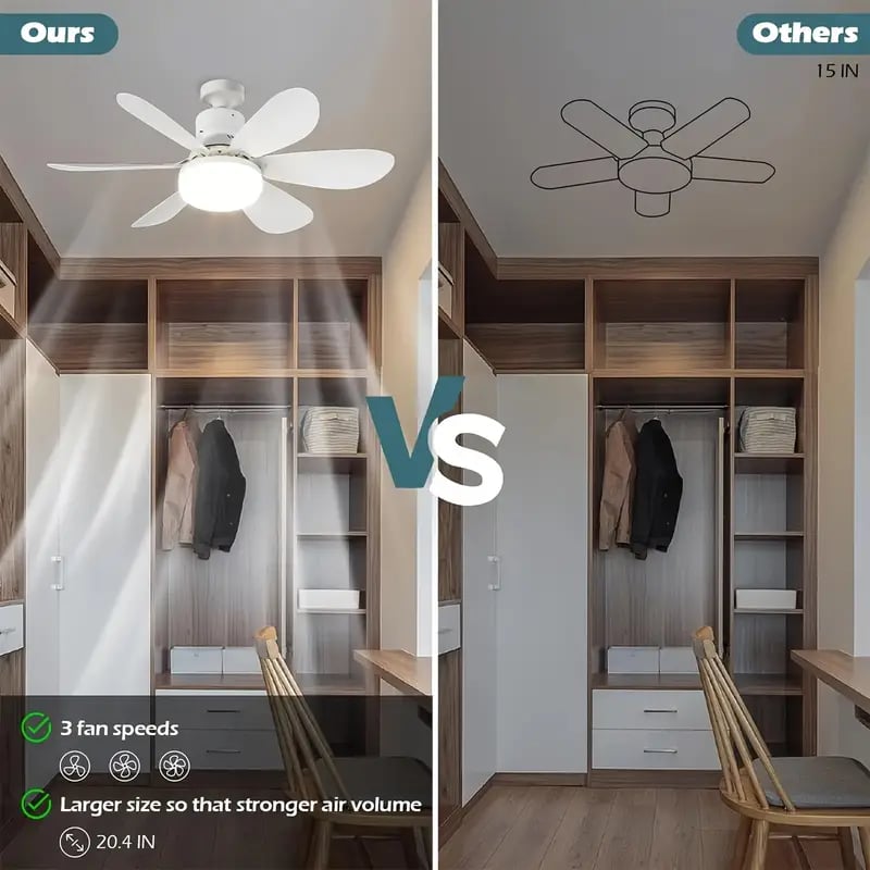 2-in-1 Portable Ceiling Fan and LED Light with Remote - E27 Socket, White, view 11
