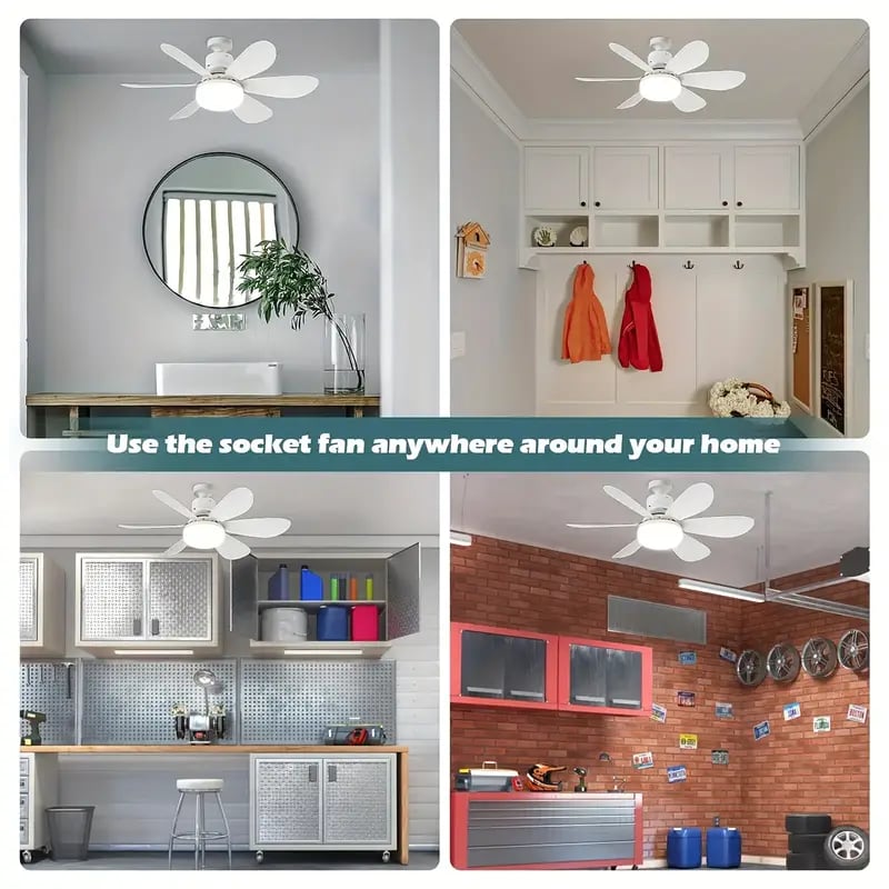 2-in-1 Portable Ceiling Fan and LED Light with Remote - E27 Socket, White, view 13