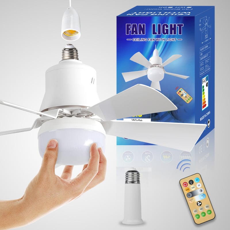 2-in-1 Portable Ceiling Fan and LED Light with Remote - E27 Socket, White, view 16