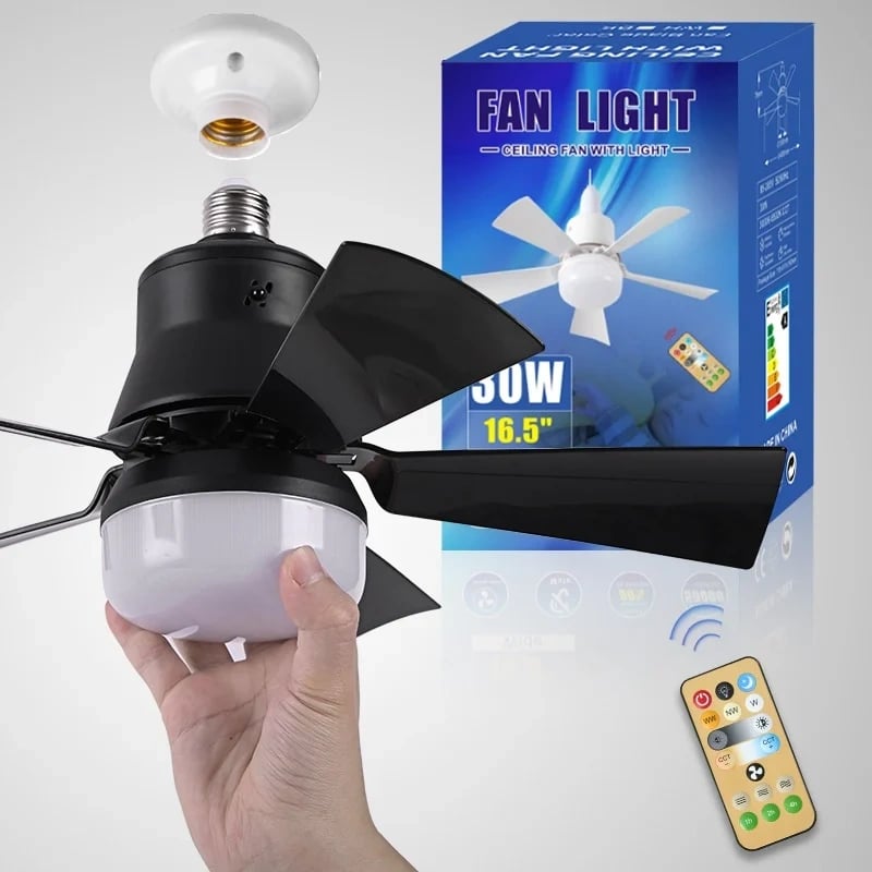 2-in-1 Portable Ceiling Fan and LED Light with Remote - E27 Socket, White, view 18