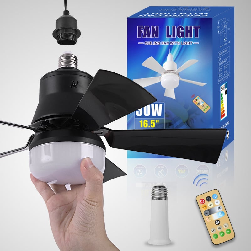 2-in-1 Portable Ceiling Fan and LED Light with Remote - E27 Socket, White, view 19