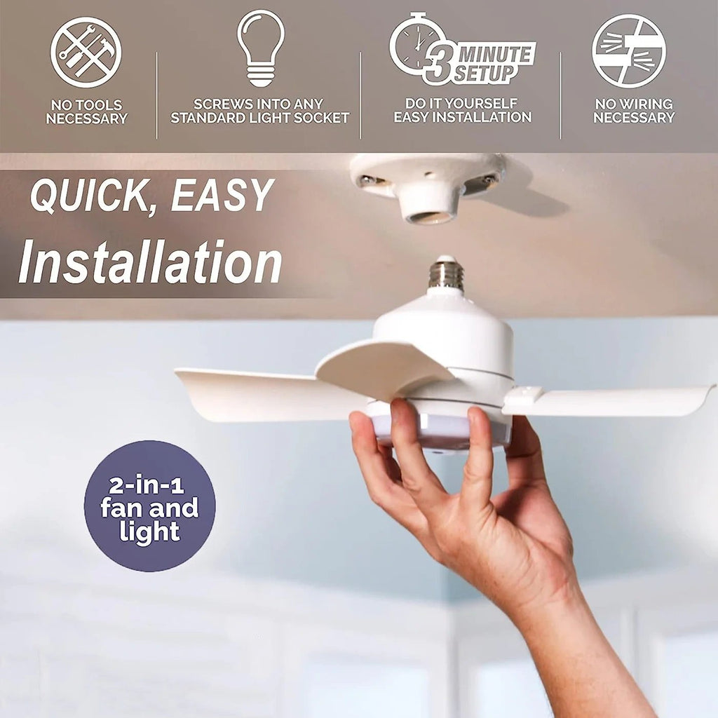 2-in-1 Portable Ceiling Fan and LED Light with Remote - E27 Socket, White, view 2