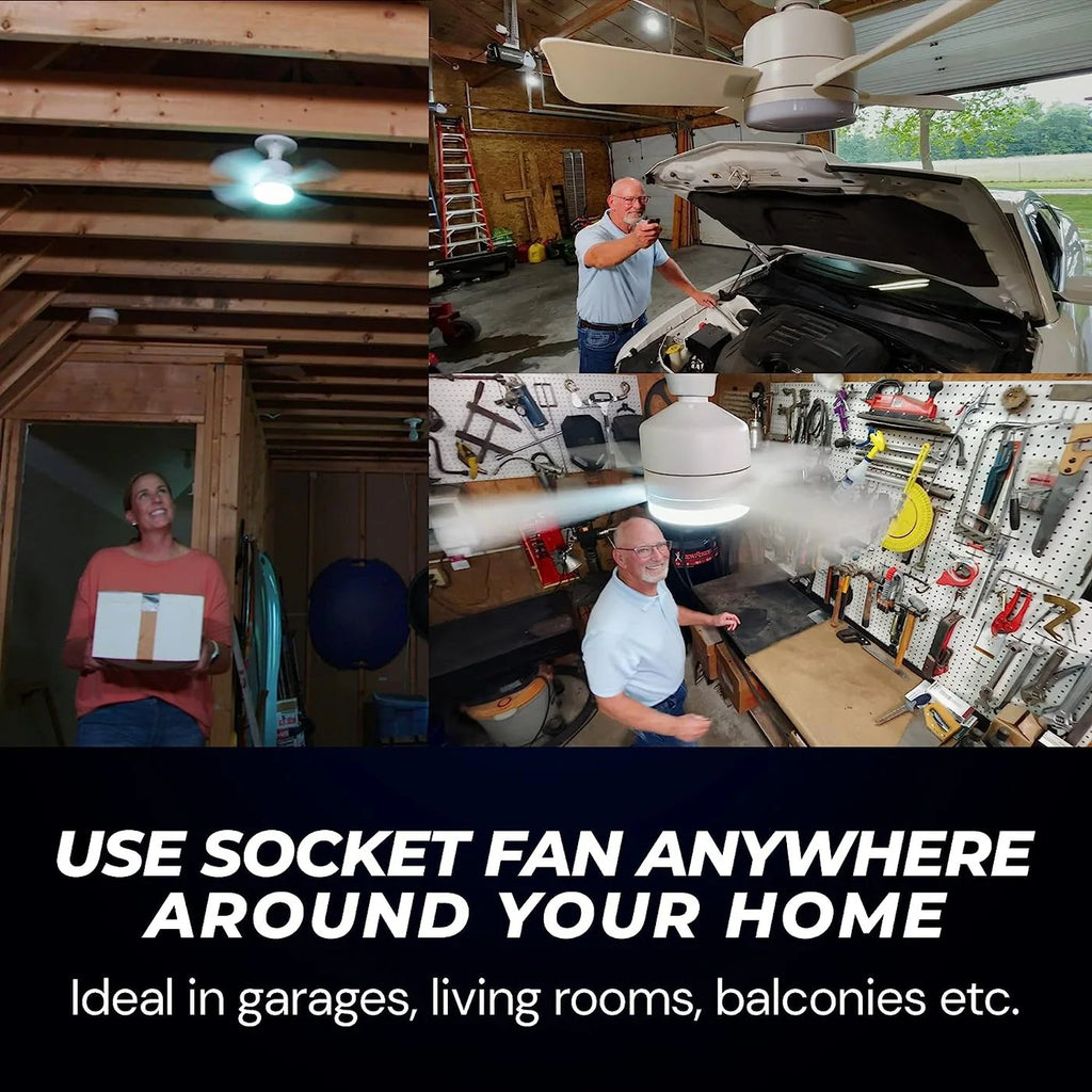 2-in-1 Portable Ceiling Fan and LED Light with Remote - E27 Socket, White, view 3