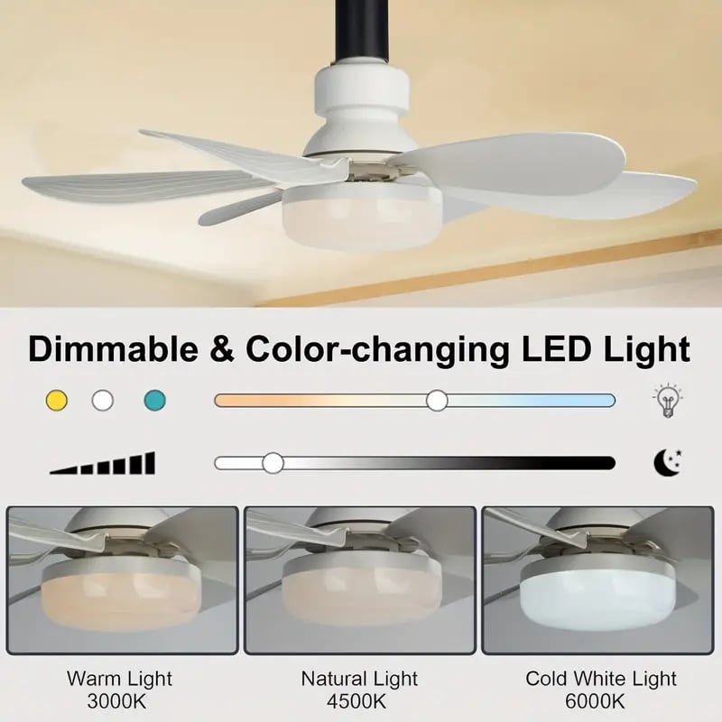 2-in-1 Portable Ceiling Fan and LED Light with Remote - E27 Socket, White, view 5