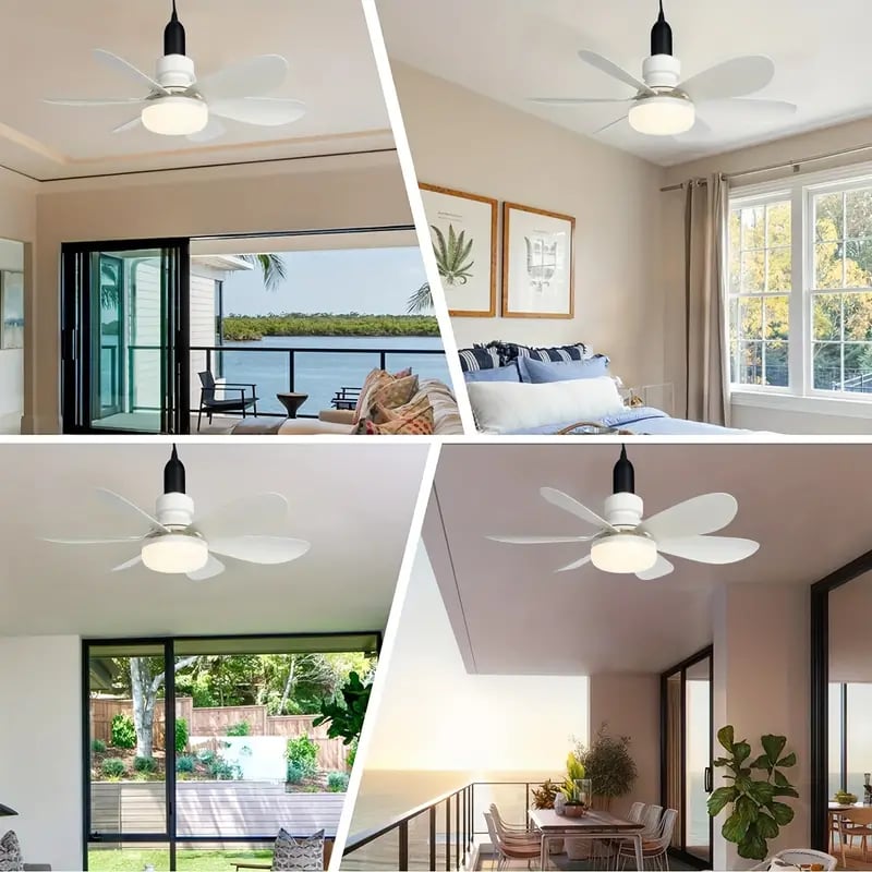 2-in-1 Portable Ceiling Fan and LED Light with Remote - E27 Socket, White, view 8