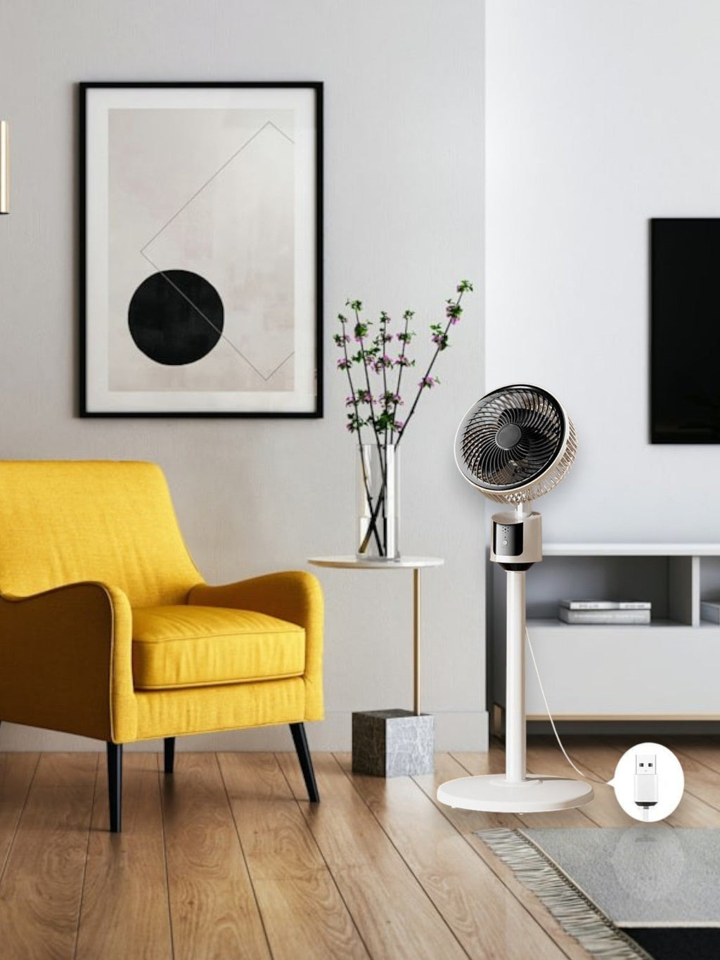 Silent USB-Powered Floor Fan - 3 Speeds, Under 36 dB, Grey or White, view 3