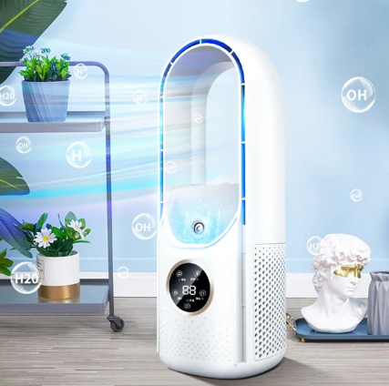 Bladeless Portable Mini Air Conditioner Fan - 6 Speeds, Blue, for Small Rooms, view 4