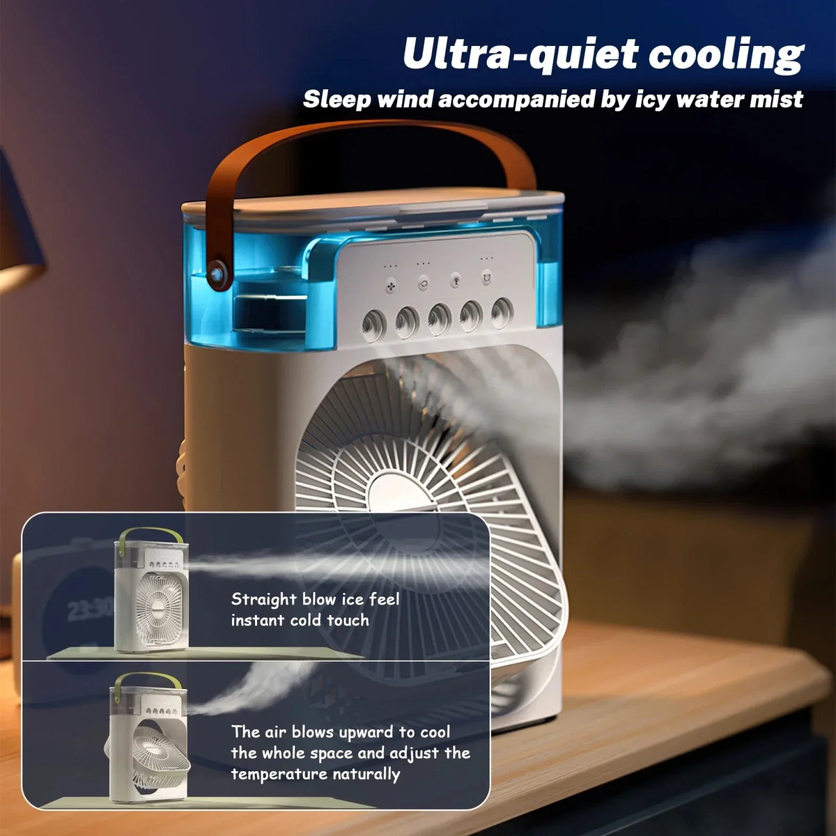 3-in-1 Portable Air Cooler with Humidifier and LED Night Lights - 600ml USB, view 3