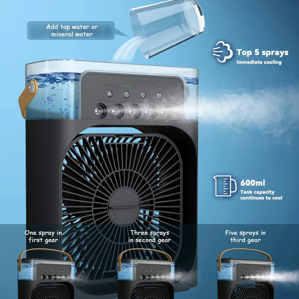 3-in-1 Portable Air Cooler with Humidifier and LED Night Lights - 600ml USB, view 4