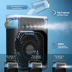 3-in-1 Portable Air Cooler with Humidifier and LED Night Lights - 600ml USB, view 4