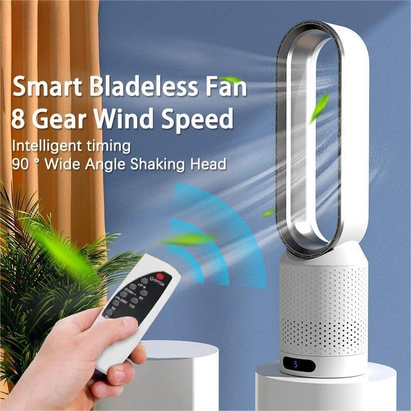 Portable Bladeless Fan with Air Purification and Remote Control - ABS, White, view 4