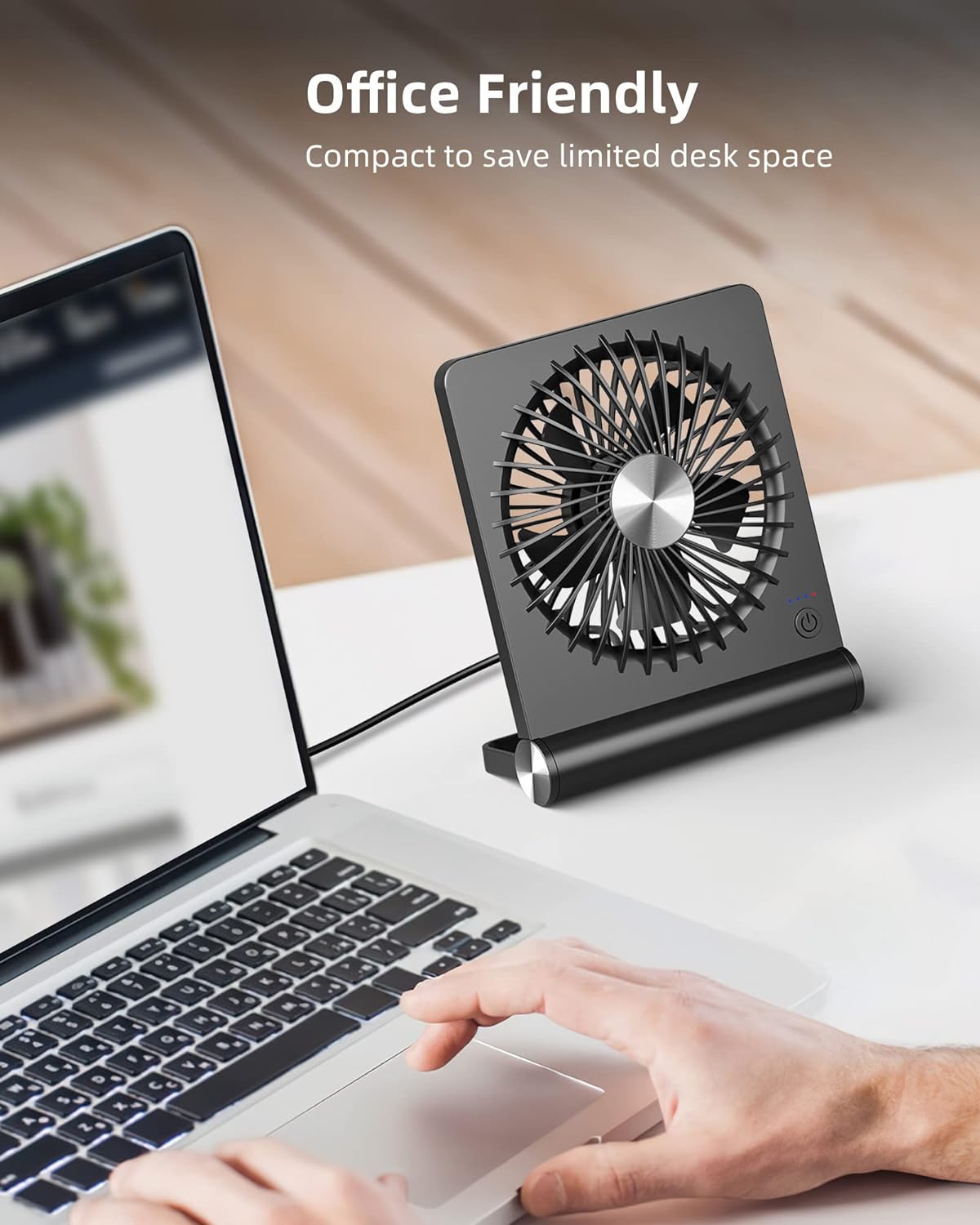 Ultra Quiet Small Desk Fan - USB Powered, 3 Speeds, Black, view 2