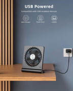 Ultra Quiet Small Desk Fan - USB Powered, 3 Speeds, Black, view 3