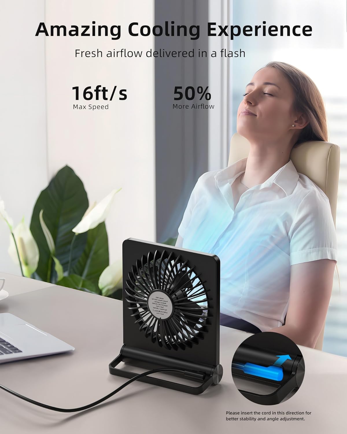 Ultra Quiet Small Desk Fan - USB Powered, 3 Speeds, Black, view 4