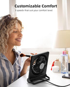 Ultra Quiet Small Desk Fan - USB Powered, 3 Speeds, Black, view 5