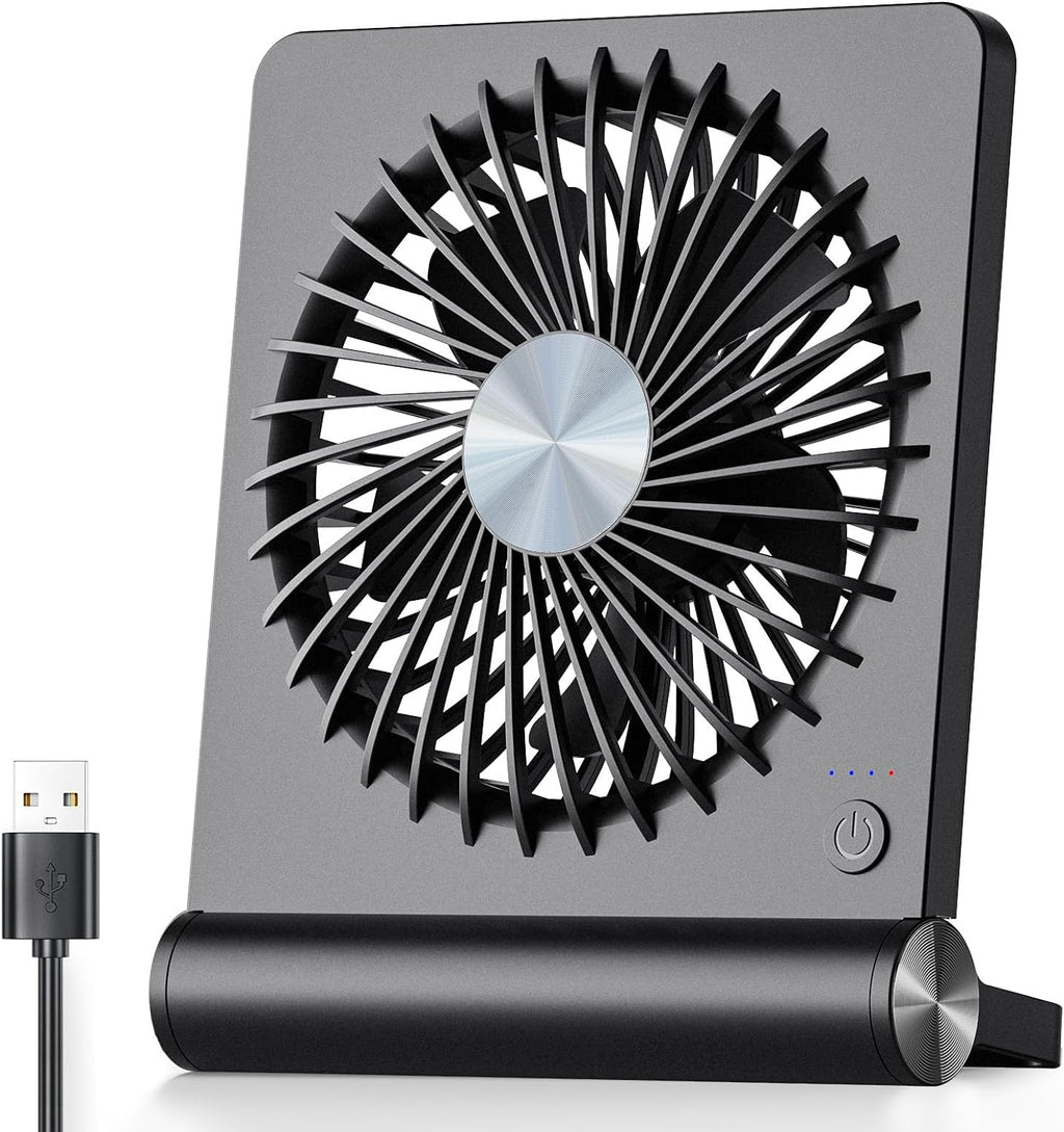 Ultra Quiet Small Desk Fan - USB Powered, 3 Speeds, Black