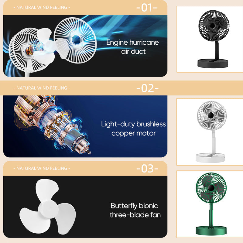 Telescopic Folding Fan - USB Rechargeable, Aluminium Alloy, 2000mAh Battery, view 23