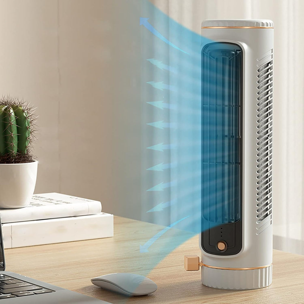 USB Rechargeable Desktop Tower Fan - Ultra-Quiet, 3 Speeds, ABS, White, view 2