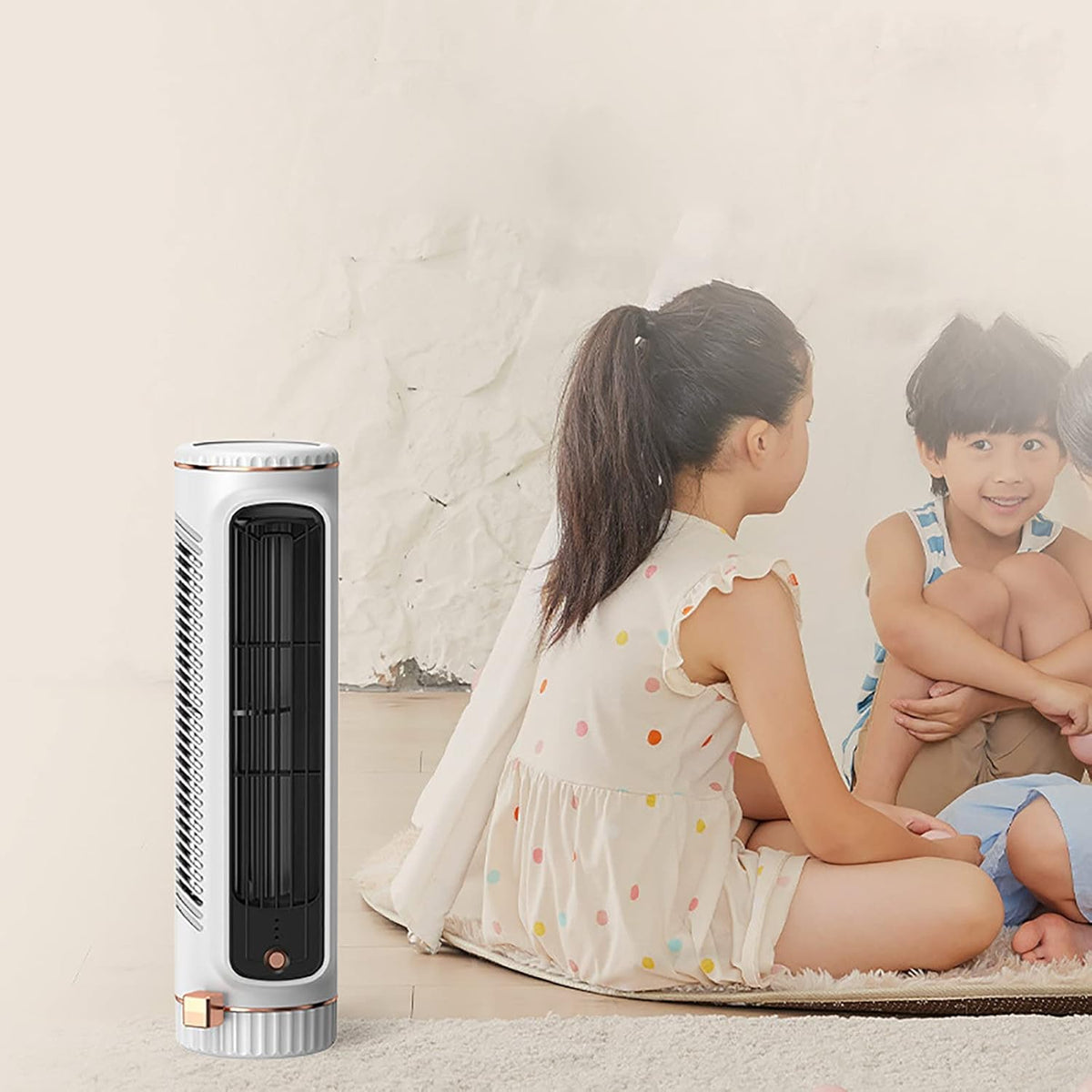 USB Rechargeable Desktop Tower Fan - Ultra-Quiet, 3 Speeds, ABS, White, view 4