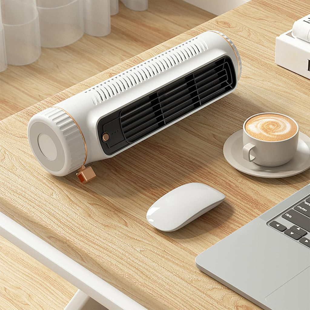 USB Rechargeable Desktop Tower Fan - Ultra-Quiet, 3 Speeds, ABS, White, view 5