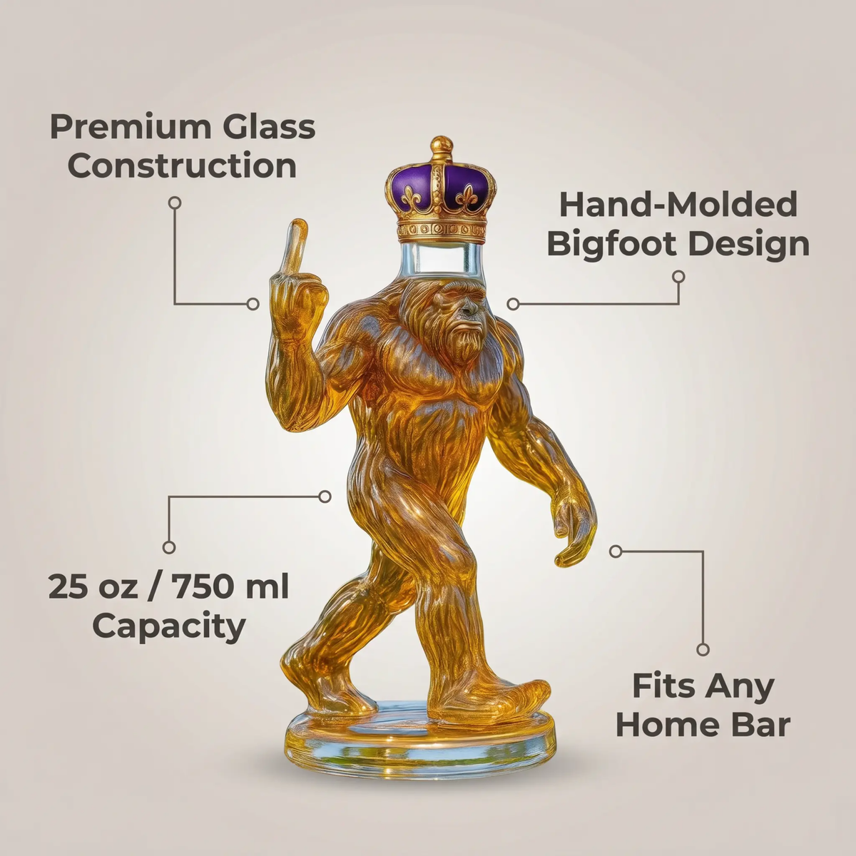 Whiskey Decanter Bigfoot Glass Bottle - 750 ml, Premium Glass, 13 cm Tall, view 6