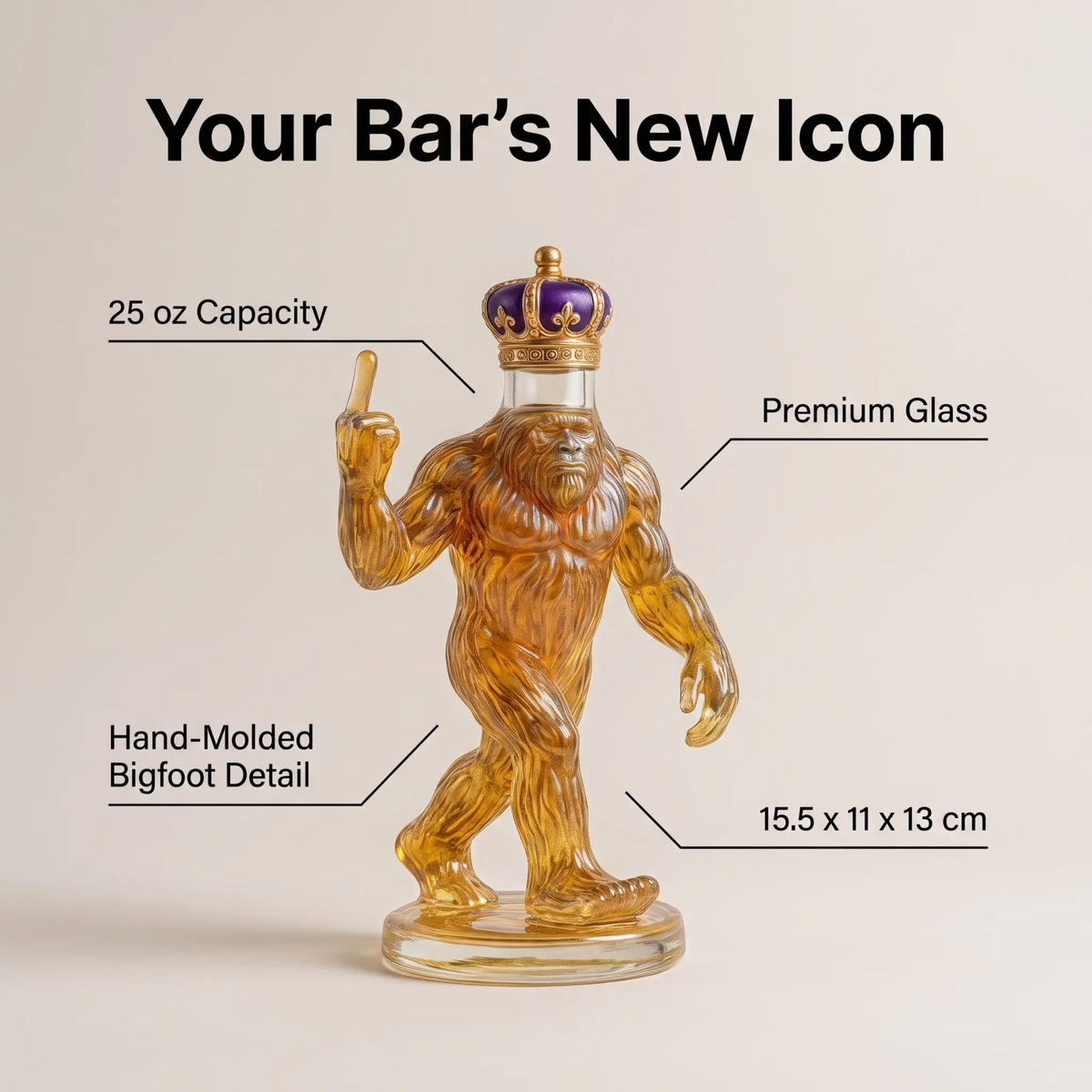 Whiskey Decanter Bigfoot Glass Bottle - 750 ml, Premium Glass, 13 cm Tall, view 7