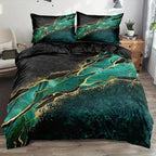Jade and Gold Marble Duvet Cover Set - Microfibre Blend, Zipper Closure, view 5