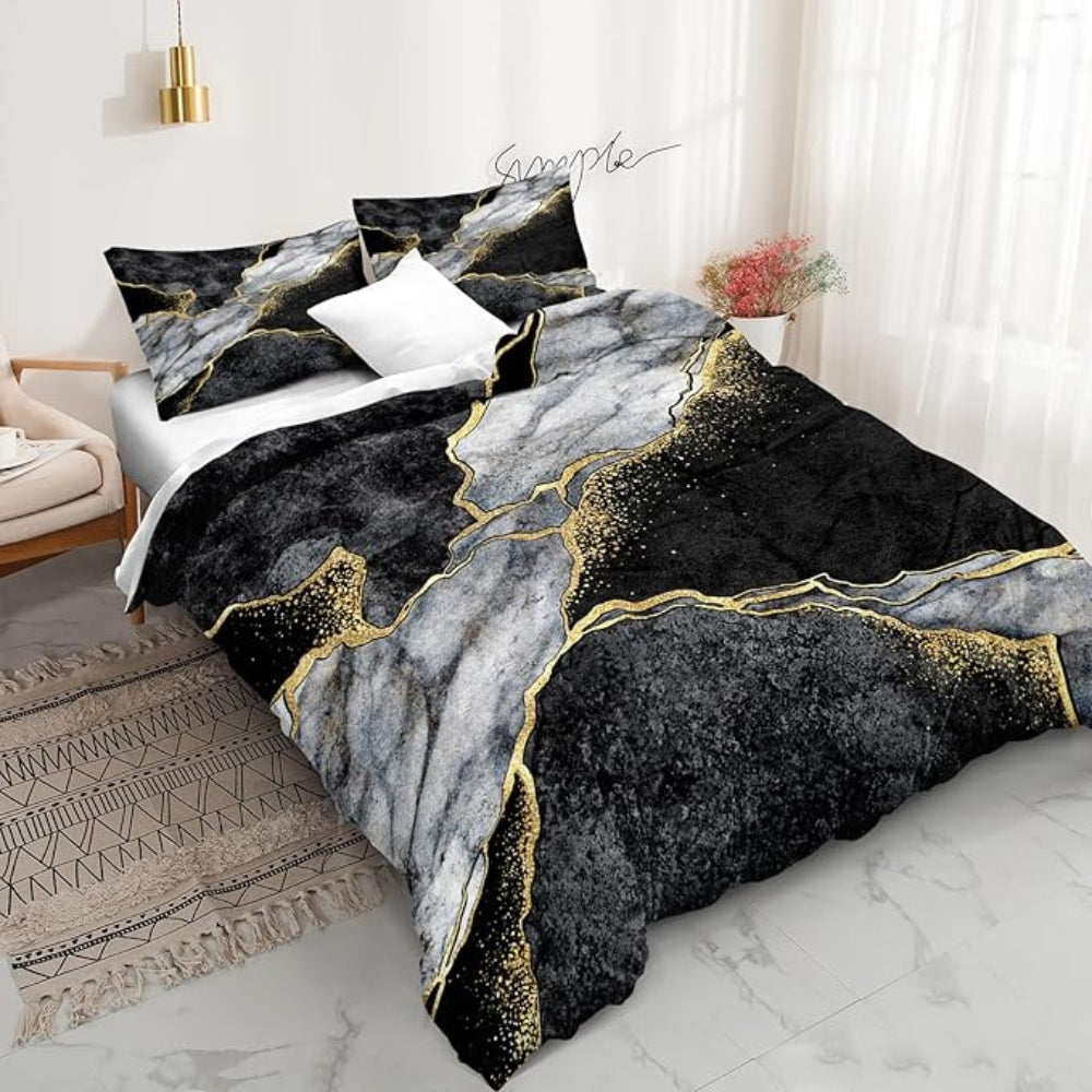 Jade and Gold Marble Duvet Cover Set - Microfibre Blend, Zipper Closure