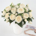 Artificial Peony Bouquet with Blossoms and Buds - Non-Woven Fabric, 30 cm