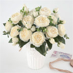Artificial Peony Bouquet with Blossoms and Buds - Non-Woven Fabric, 30 cm