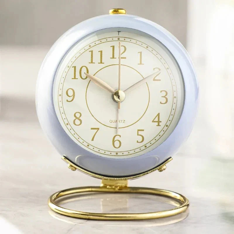 Vintage Style Alarm Clock - Silent, Night Light, Plastic, 10.5 x 9 x 6.5 cm