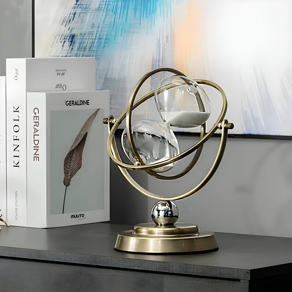Luxury Hourglass Clock with Gold Brass Frame - 24x22 cm, 30/60 Minute Timer, view 2