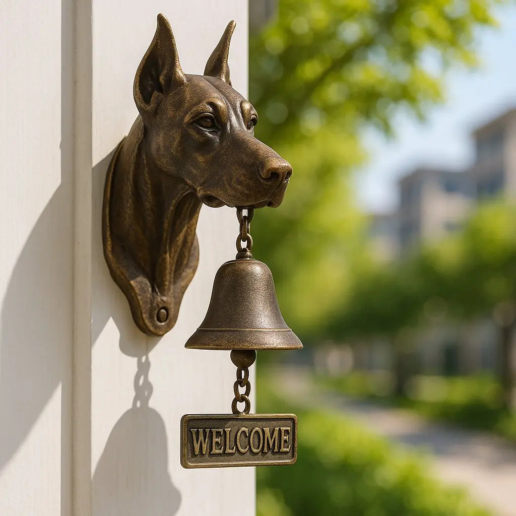 Wall-Mounted Bronze Welcome Bell with German Shepherd Design - 27 x 13 cm, view 6