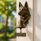 Wall-Mounted Bronze Welcome Bell with German Shepherd Design - 27 x 13 cm