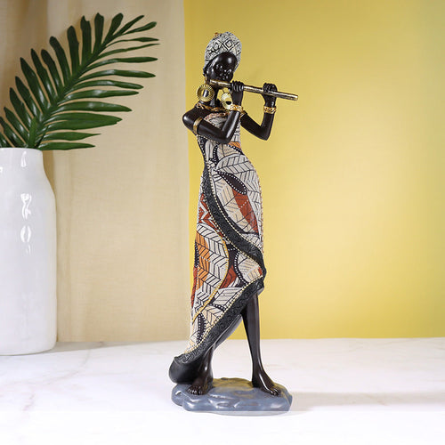 African Female Musician Sculpture - Hand-Painted Resin, 500g, view 2