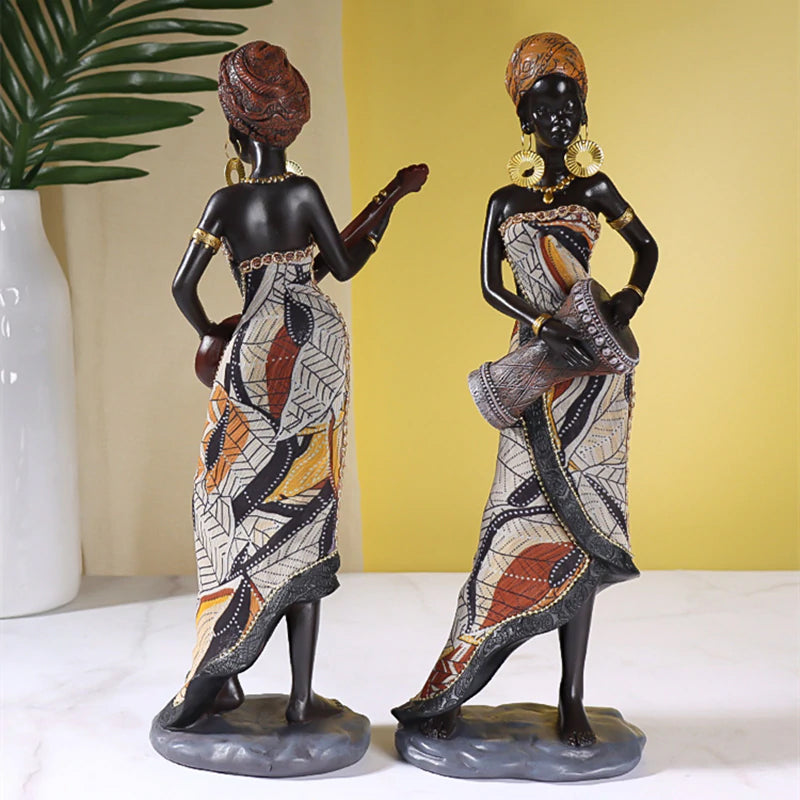 African Female Musician Sculpture - Hand-Painted Resin, 500g, view 4