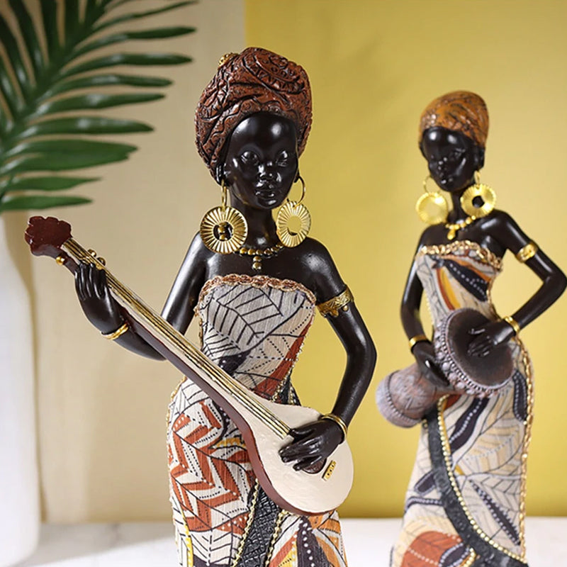 African Female Musician Sculpture - Hand-Painted Resin, 500g, view 5
