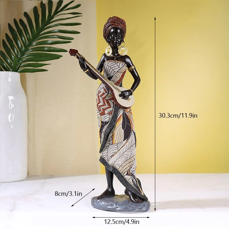 African Female Musician Sculpture - Hand-Painted Resin, 500g, view 8