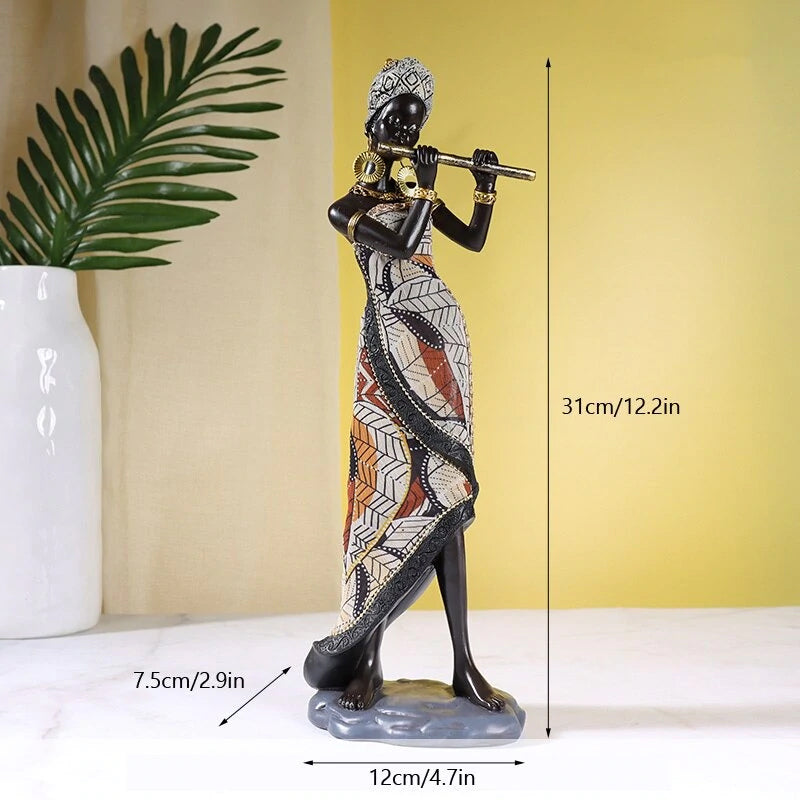 African Female Musician Sculpture - Hand-Painted Resin, 500g, view 9